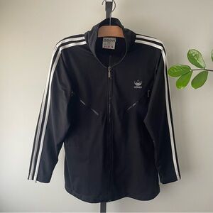90s Vintage Adidas Track Jacket Cuff Zippers Black 3 White Stripes Womens Medium